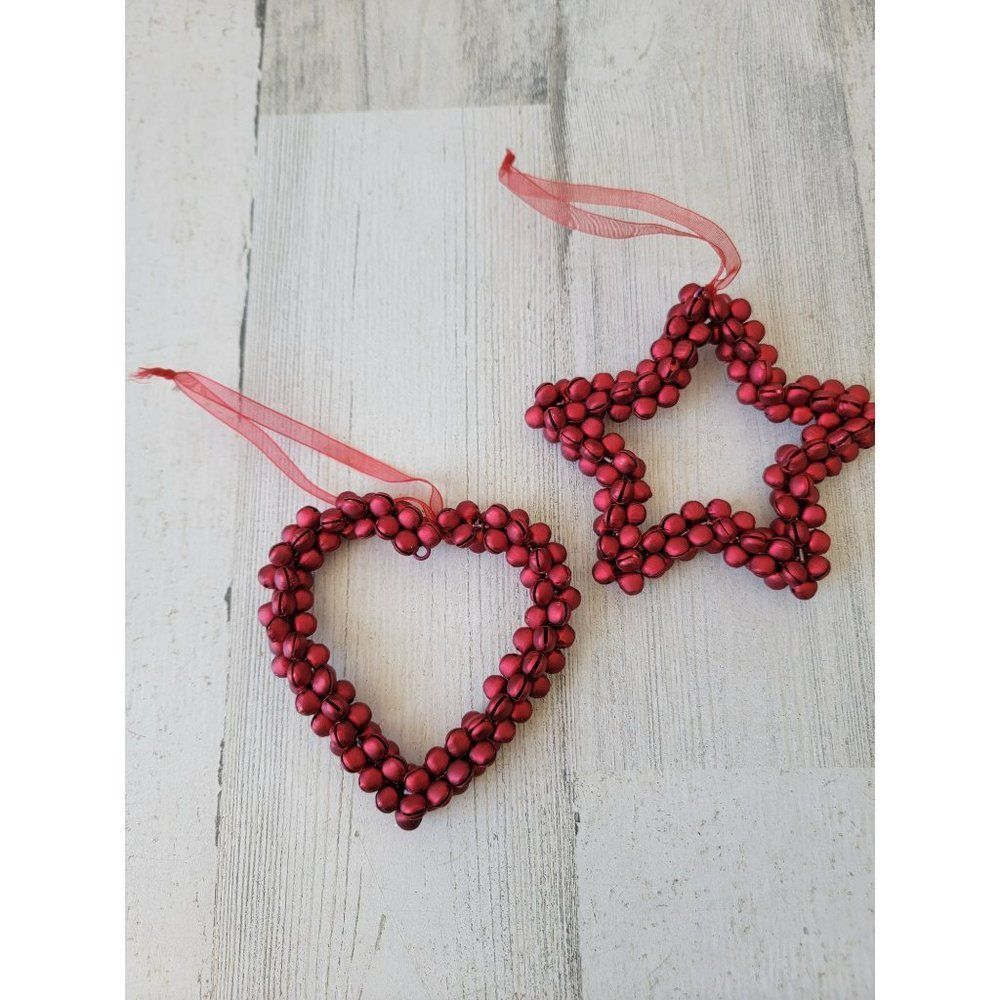Mini bell wreath heart star red ornament set Xmas decor